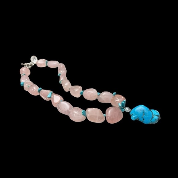 Sterling Silver Rose Quartz and Arizona Turquoise on a 8.5" ( 22cm) strand. - Picture 3 of 13